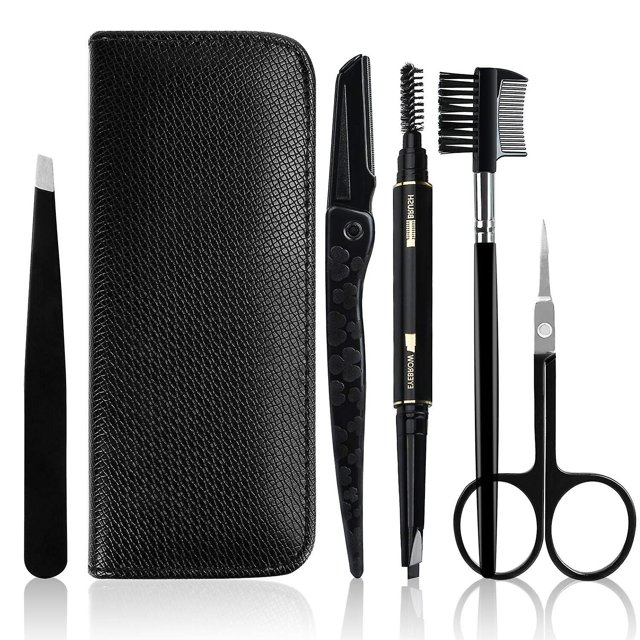Ensemble de Sourcils 5 Pcs avec Étui Noir, Kit de Sourcils pour Hommes et Femmes