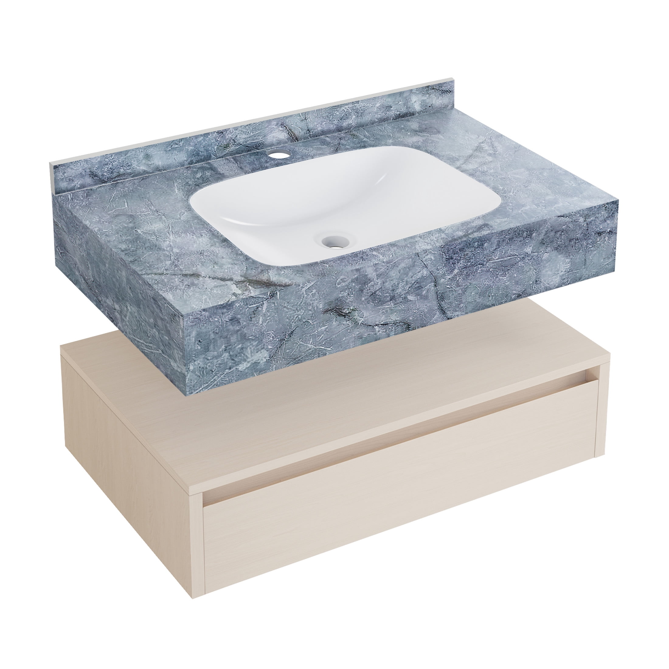 Avancer 36" Wall-Mounted Bathroom Vanity in White Oak with Blue Celeste Sink Top