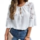 thumbnail image 1 of Blusa Informal de Verano para Mujer, con Mangas 3/4 y Cuello Redondo, de Encaje con Aberturas, Color Liso M, 1 of 7