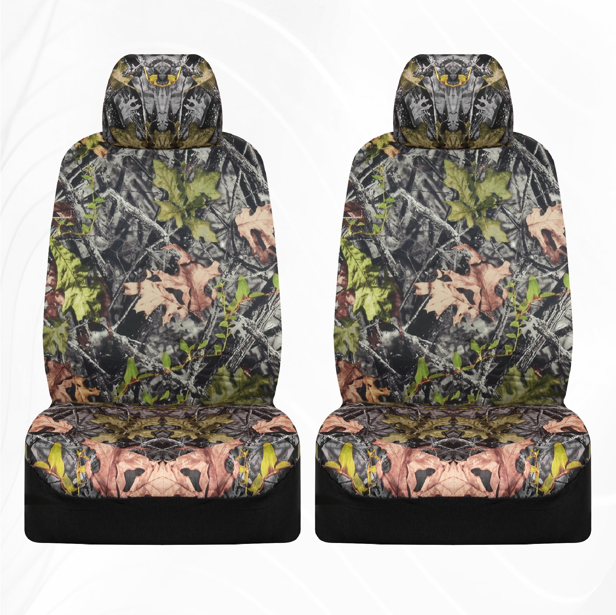 BDK Realistic Forest Camo Car Seat Covers for Car Truck SUV, Full Set Front and Rear Bench, Hunter Camouflage Auto Protector, Camouflage