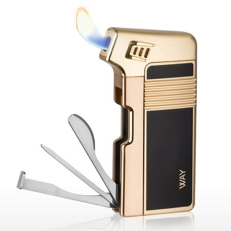 Tobacco Pipe Lighter, VVAY Metal Pipe Lighter Gas Butane Refillable with Tool All in One for Man, Gold (Gift (Best Tobacco Pipe Lighter)