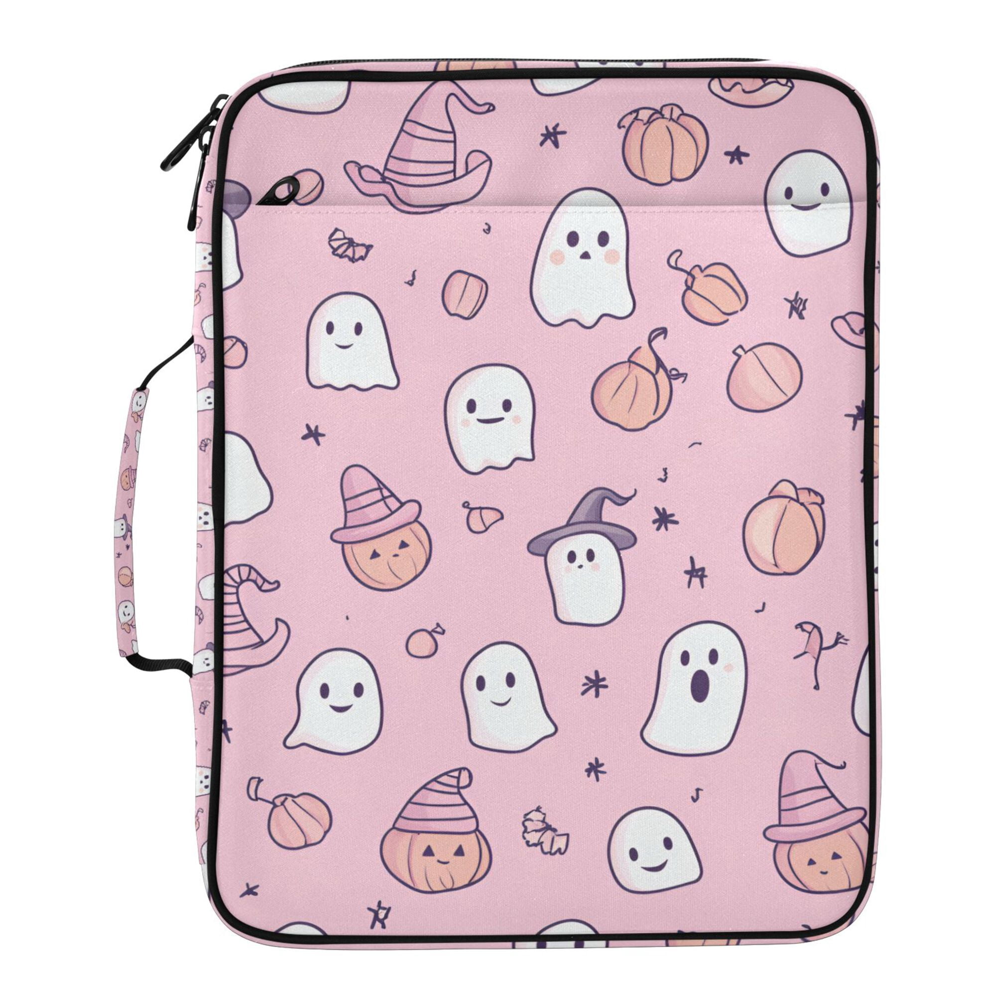 FORMRS Accordion File Folder A4 Size 7-Pocket Expanding Document Organizer Bag with 3 Ring Binder, Pink Halloween