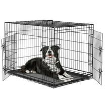 GIANNA 36 In Double Door Dog Cage, Folding Metal Wire Dog Cage with Plastic Leak-Proof Pan Tray