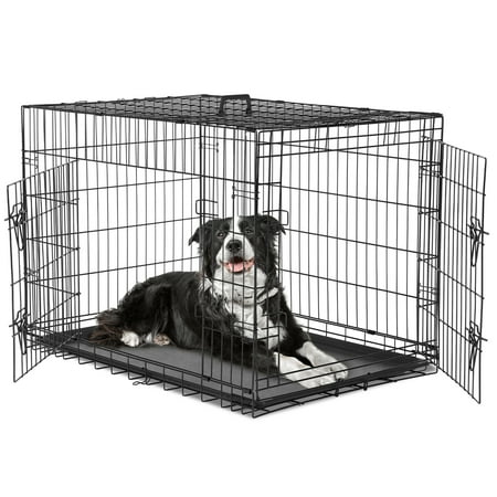 EDX Medium Dog Crate with Divider Panel  36  Double Door Folding Metal Wire Dog Cage with Plastic Leak-Proof Pan Tray