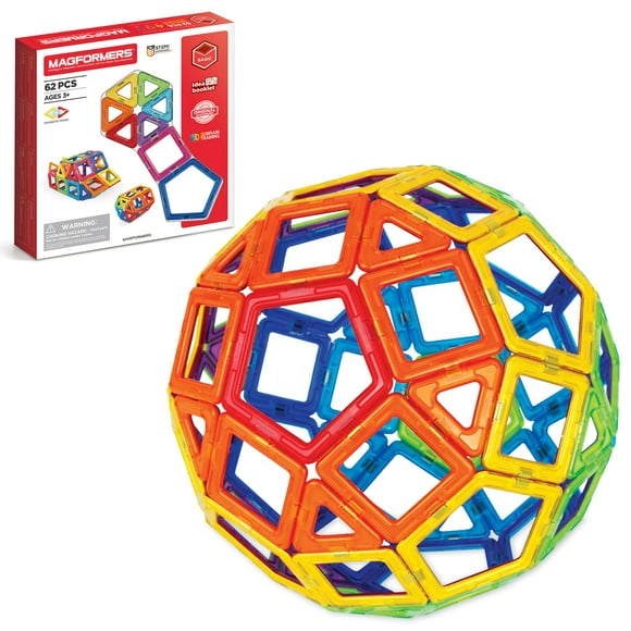 Magformers Rainbow 62-Piece Set - Magnetic Tiles Building Blocks, Educational Kit, STEM Toy Set - Magnetic Building Tiles for Kids to Develop Problem-Solving Abilities and Shape