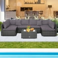 thumbnail image 1 of Costway 7PCS Patio Rattan Furniture Set Sectional Sofa Cushioned Garden Grey, 1 of 9