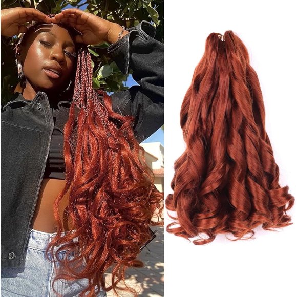 shiyou-Ginger French Curly Braiding Hair 18 Inch 5 Packs French Curl Braids Pre Stretched Bouncy Braid Loose Wavy Braid Synthetic Hair Extensions For Women (350#, 18inch)