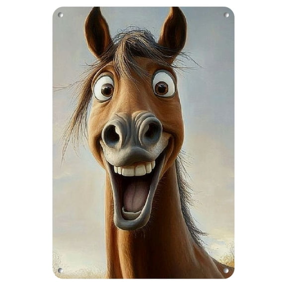 Room Decor 1pc Smiling Horse Metal Iron Sign, 8x12 Inch, Rustic Antique Effect Wall Decor, Easy to Hang for Home, Kitchen, Bedroom, Garden, Bathroom, Garage, Office, and Bakery