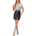 thumbnail image 2 of INSPIRE CHIC Women's Top Sequin Glitter Short Sleeve Cropped Round Neck Tassel Cocktail Party Sparkly Top S Silver, 2 of 6