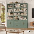 thumbnail image 3 of Hiphuta 71" Tall Triple Row 4-Tier Bookcase with 12 Open Cubes, 59" Wide Extra Large Display Bookshelf with 4 Doors and 2 Drawers, for Office Living Room, Green, 3 of 9
