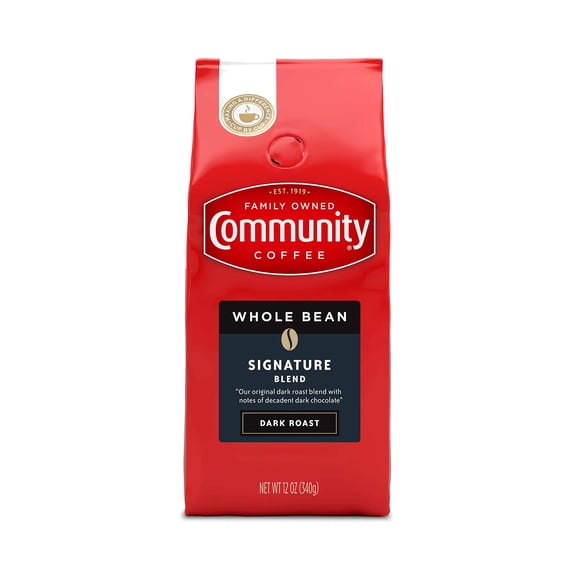 Signature Blend Whole Bean Dark Roast 12 Oz Bag Pack Community Coffee Of 1