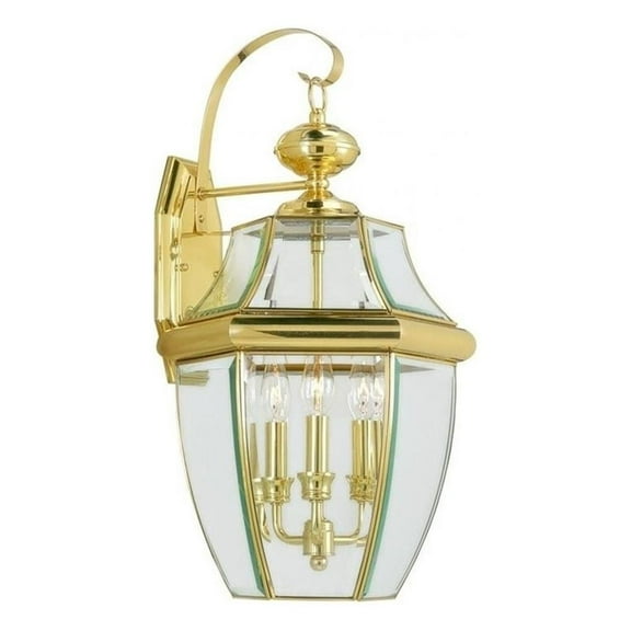 Beaumont Lane 3 Light Outdoor Wall Lantern in Polished Brass