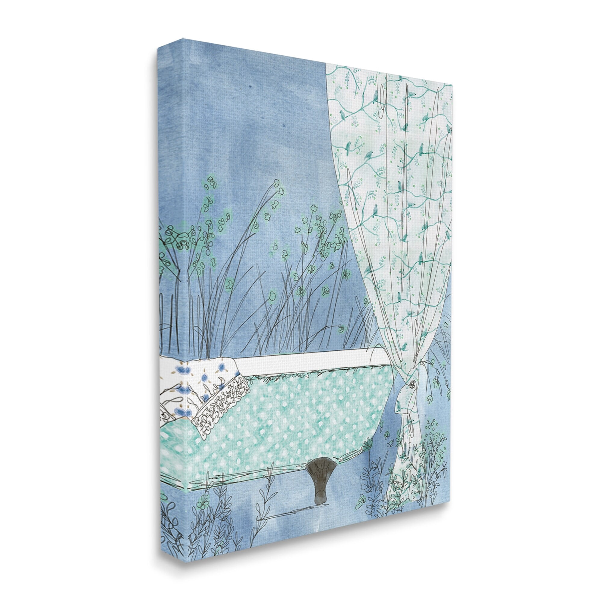 Stupell Industries Delicate Bathroom Claw Tub Curtain Floral Blossom Painting Gallery Wrapped Canvas Print Wall Art, Design by Kamdon Kreations