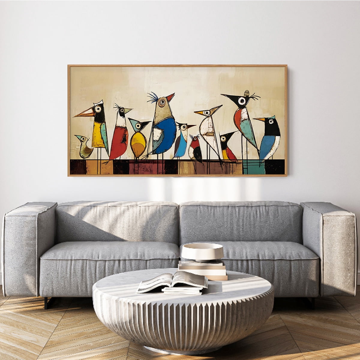 TOARTi Bird Framed Canvas Wall Art Abstract Colorful Birds Painting Modern Animal Wall Decor for Living Room Bedroom Office 20x40 Inch