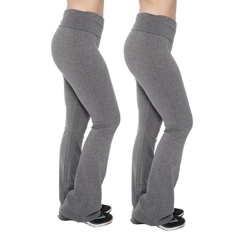 MOPAS - Women’s Yoga Pants Fold-Over Waistband Flared Boot Leg (2PK - 2 ...