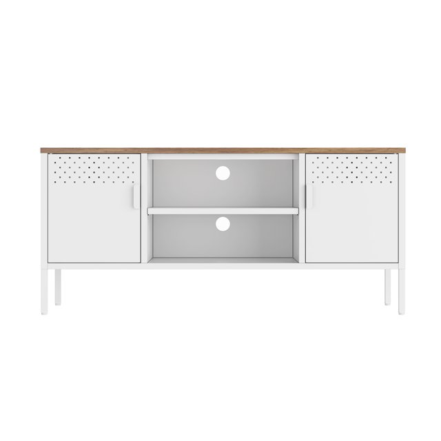 Landen Meuble Télé Moderne 47 avec 6 Tablettes Fixes, Blanc