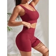 thumbnail image 4 of Conjuntos de Yoga acanalados sin costuras, conjuntos de entrenamiento para mujer, 2 piezas, trajes de gimnasio, tanque corto acanalado, pantalones cortos de cintura alta, trajes para Fitness y correr, 4 of 5