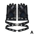 thumbnail image 4 of Women Fashion PU Leather Black Half Finger Gloves Cool Hollow Fingerless Gloves, 4 of 9