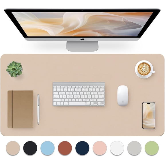 Leather Desk Pad, Mouse Pad, Non-Slip Desk Protector Mat, Leather Desk Blotter, Computer Desk Pad, Waterproof Desk Mat for Office Home Decor - Beige (31.5×15.7 Inches)