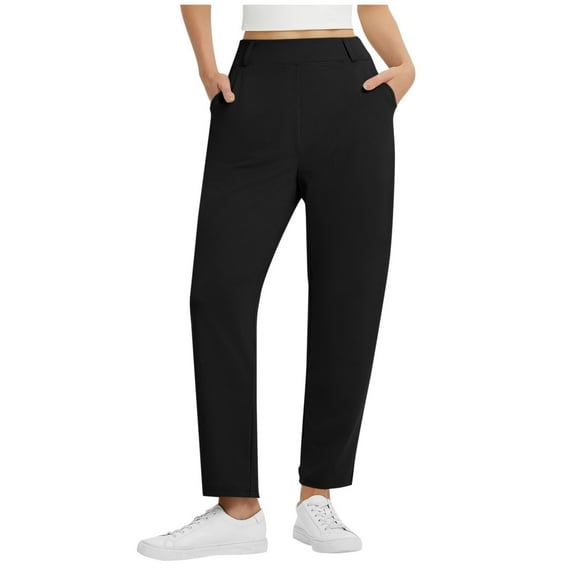 Arnsht Womens Business Casual Pants Stretch High Waist Loose Fit Pants with Pockets Casual Dressy Slacks Office Trousers Black L