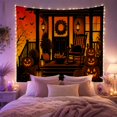 thumbnail image 2 of Dark Wooden Porch Scene with Black Cat and Pumpkins, Spooky Gothic for Halloween Fans, Carved Jack-O'-Lantern Art, Halloween Gift Tapestry Wall Hanging for Bedroom and Living Room, 2 of 7