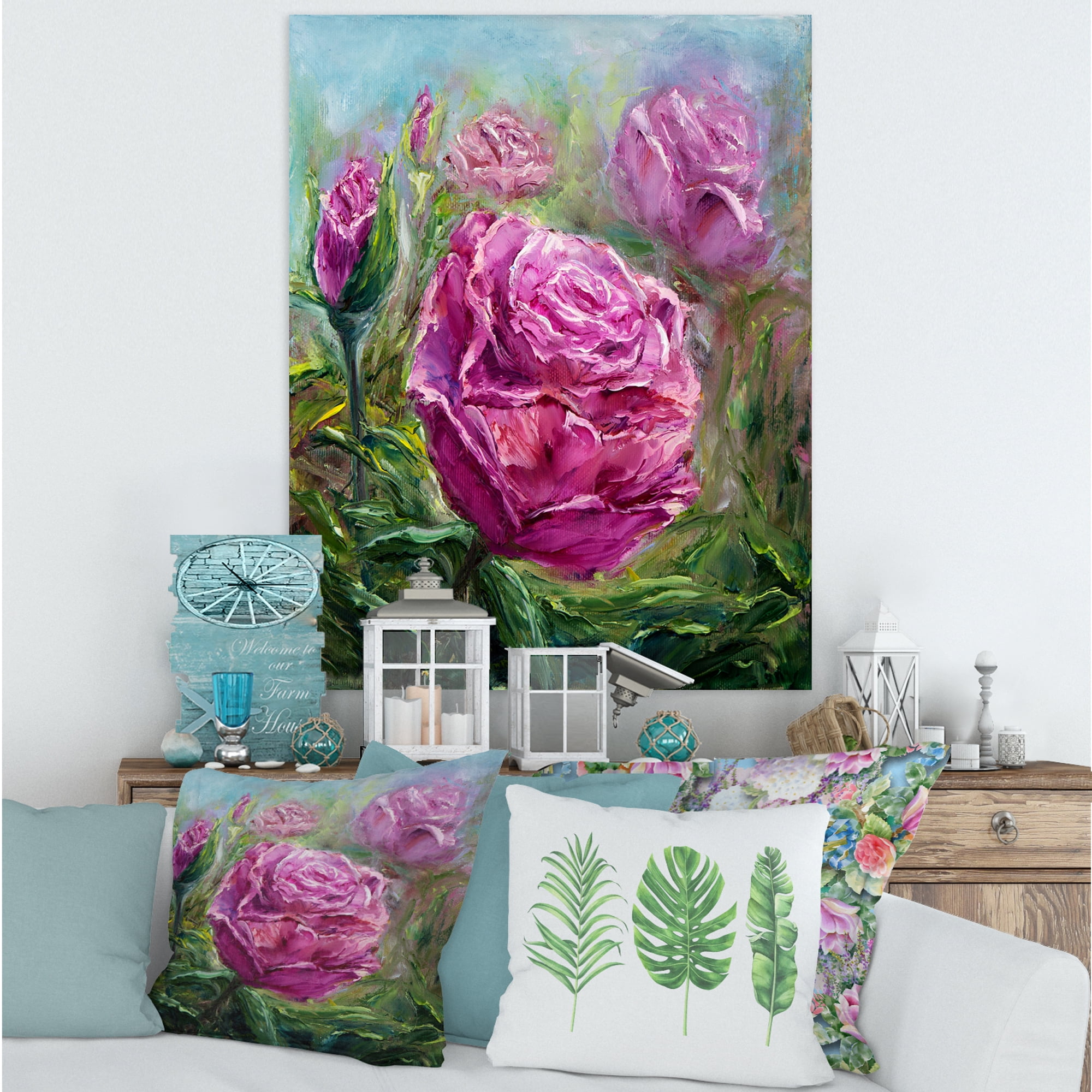Designart ' Abstract Pink Peonies ' Traditional Canvas Wall Art Print