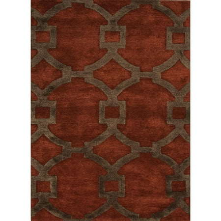 Hanro Woolen Silk - 2' x 3' Brick Red and Brown Modern Regency Hand Tufted Wool and Art Silk Area Throw Rug