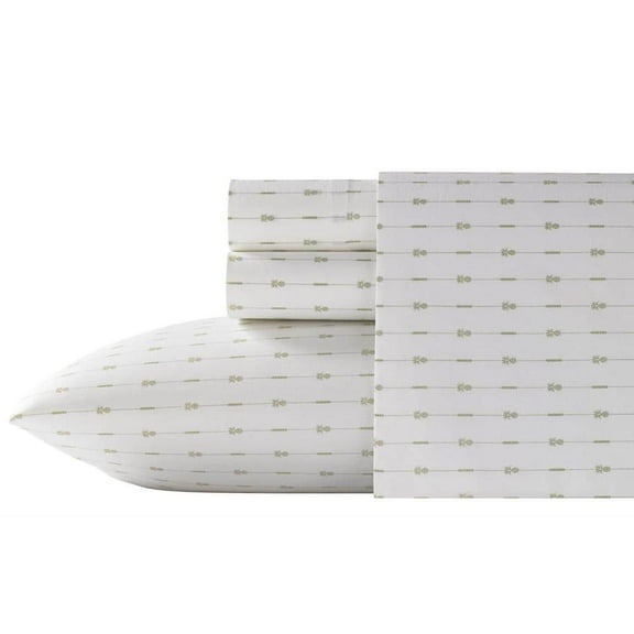 Pineapple Pinstripe 4-Piece Green Cotton King Sheet Set