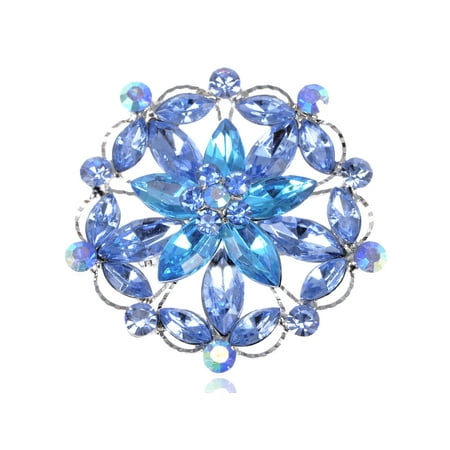 Elegant Sapphire Aqua Blue Crystal Rhinestone Flower Wreath Fashion Pin