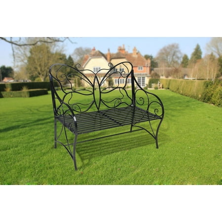 Metal Antique Outdoor Garden Bench Leisure Butterfly Bench Black