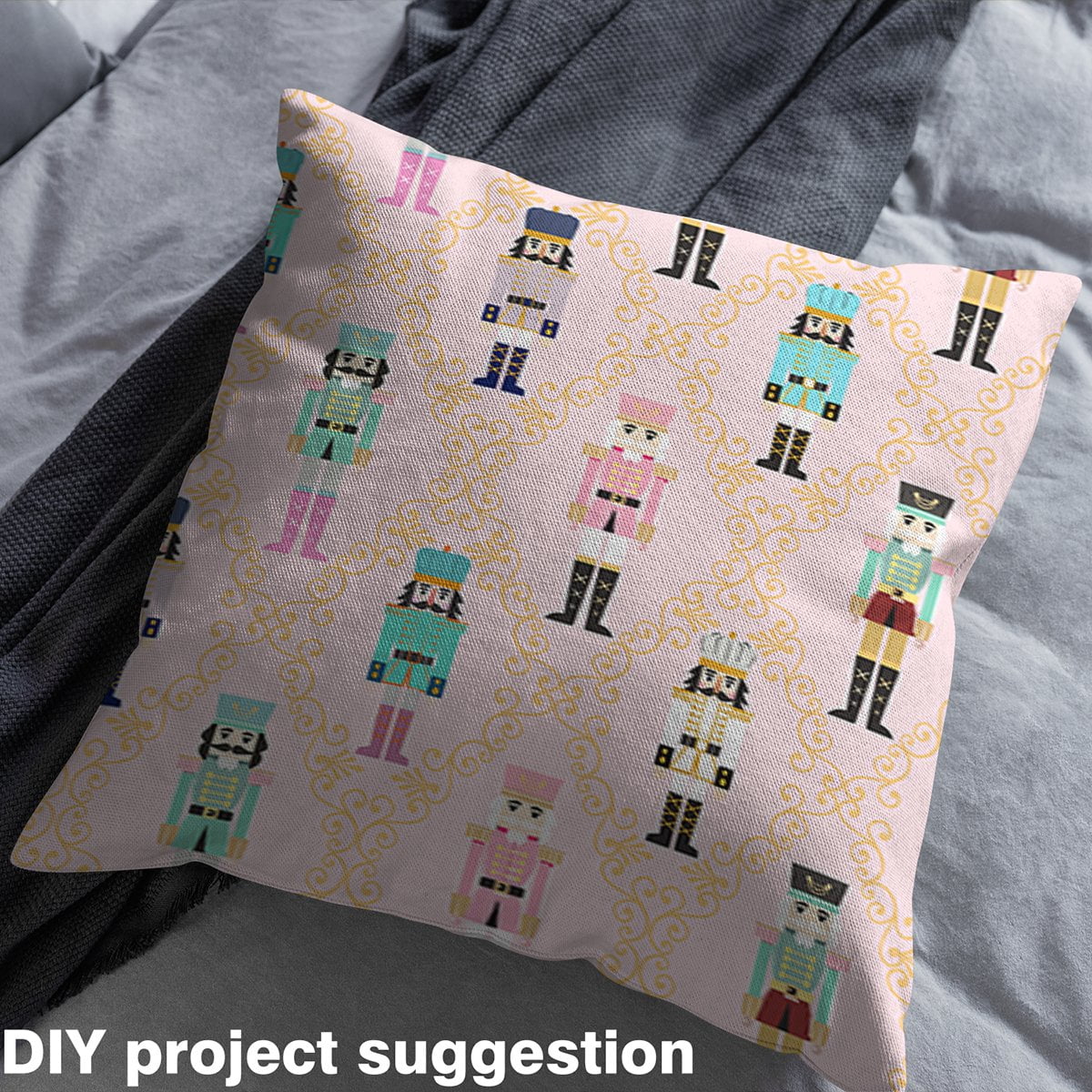 Castle Fairy Cartoon Nutcracker Girl Fabric by the Yard 5 Yards,Geometric Plaid Fabric for Sewing,Merry Christmas Home Decor Fabric by the Yard,Breathable Home Decor