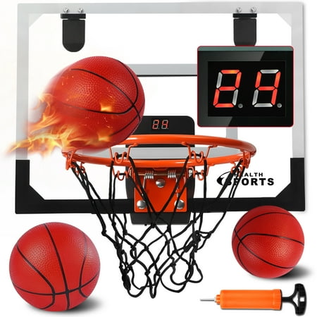 SUPER JOY Indoor Basketball Hoop for Room with Electronic Scoreboard, 17x12.5" Mini Basketball Hoop Over The Door Basketball Toys for 5-12 Year Old Boys Girls, Men and Adults