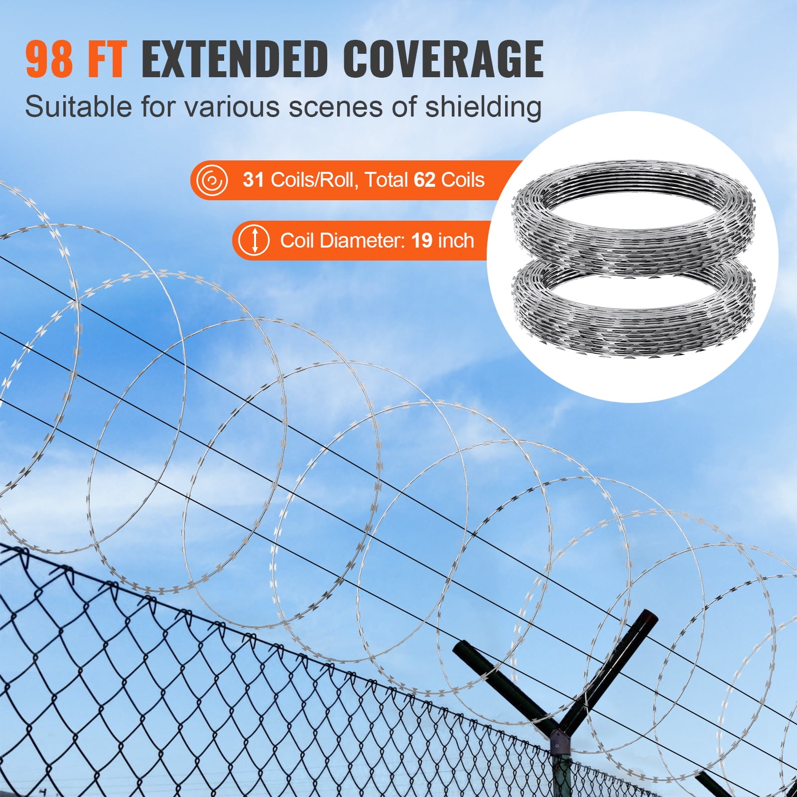 KFFKFF Razor Wires Razor Barbed Wire 98 ft 2 Rolls Razor Wire Fencing Razor Fence