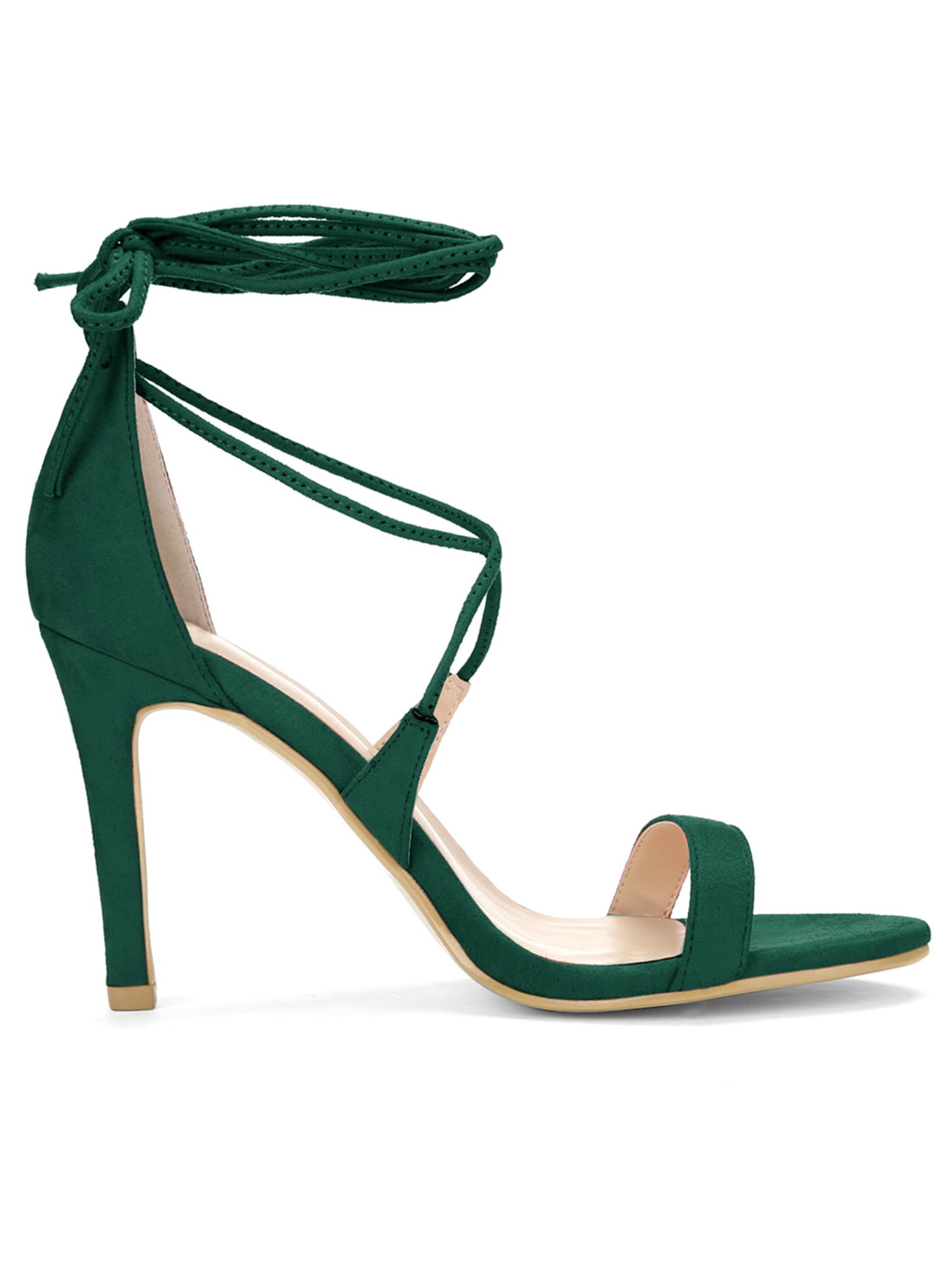 DARING DIVA Women Open Toe Stiletto High Heel Lace-Up Black Sandals 8 Green