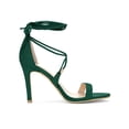 thumbnail image 3 of BLISSFUL STEP Chaussures pour Femmes Sandales à Talon Aiguille Haut à Bride Cheville à Nouer Bout Ouvert en Faux Suède Vert 8, 3 of 8