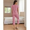 thumbnail image 4 of Ekouaer Womens Pajama Set Short Sleeve Sleepwear Pleated Floral Pjs Set Capri Pants Lounge Sets with Pockets, 4 of 6