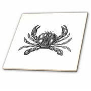 3dRose Black and white crab illustration - nautical beach sea ocean theme - Ceramic Tile, 4-inch