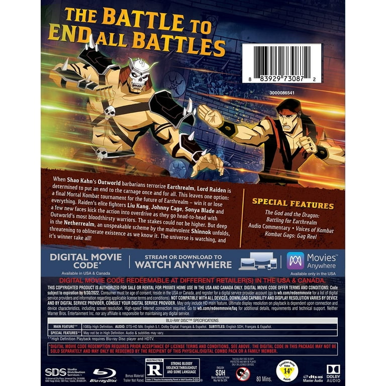 Blu Ray Mortal Kombat Legends Amazon Prime Kombat Film April 16