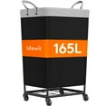 thumbnail image 2 of Lifewit 165L Laundry Basket with Wheels, Large Heavy Duty Commercial Rolling Laundry Hamper with Handles, Tall Steel Frame Laundry Cart for Laundry Room Bedroom Hotel Home Dorm, Black, 2 of 9