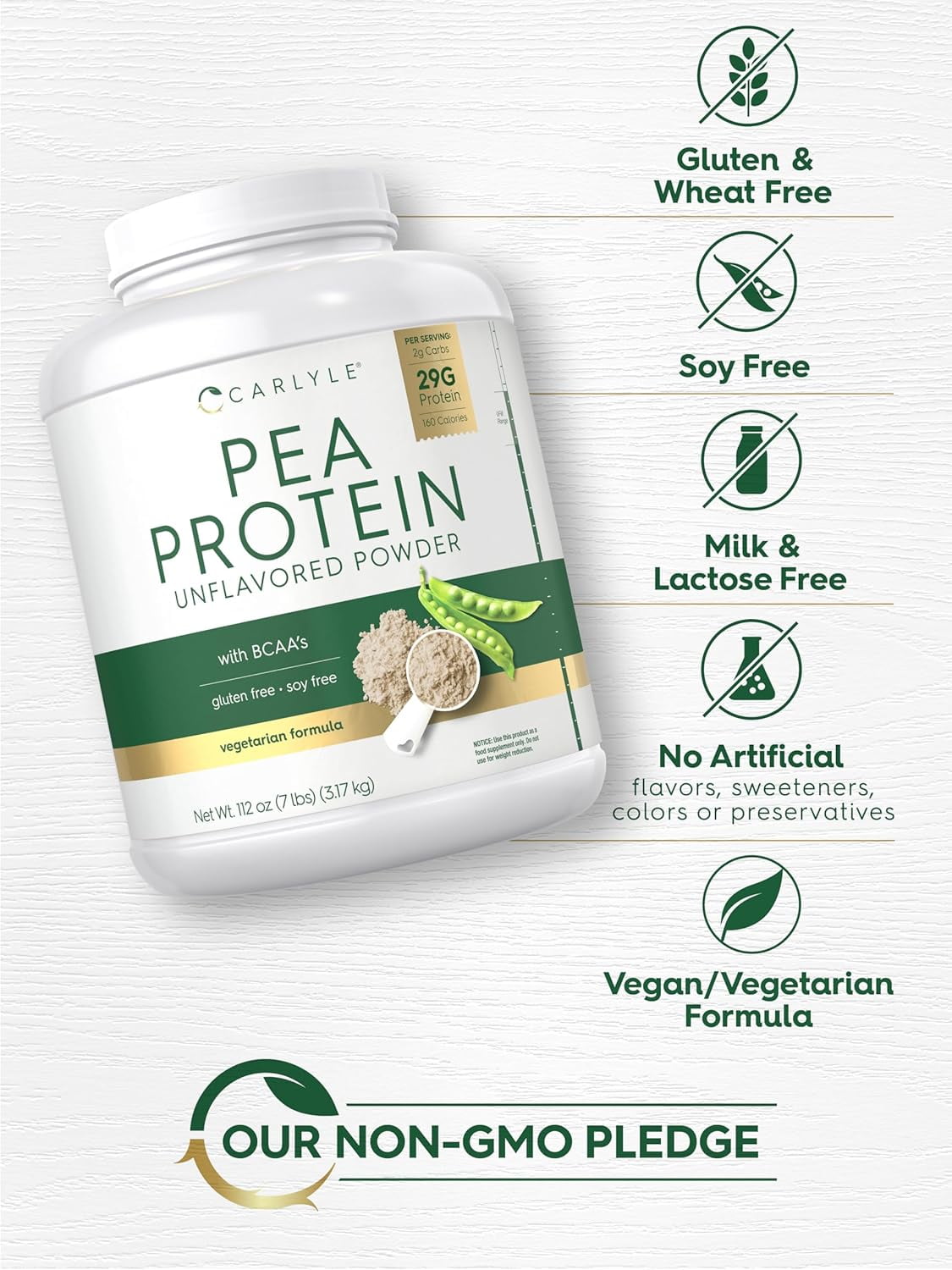 Pea Protein Powder 7lb | Unflavored | 29g Protein Powder for Men and Women | by Carlyle