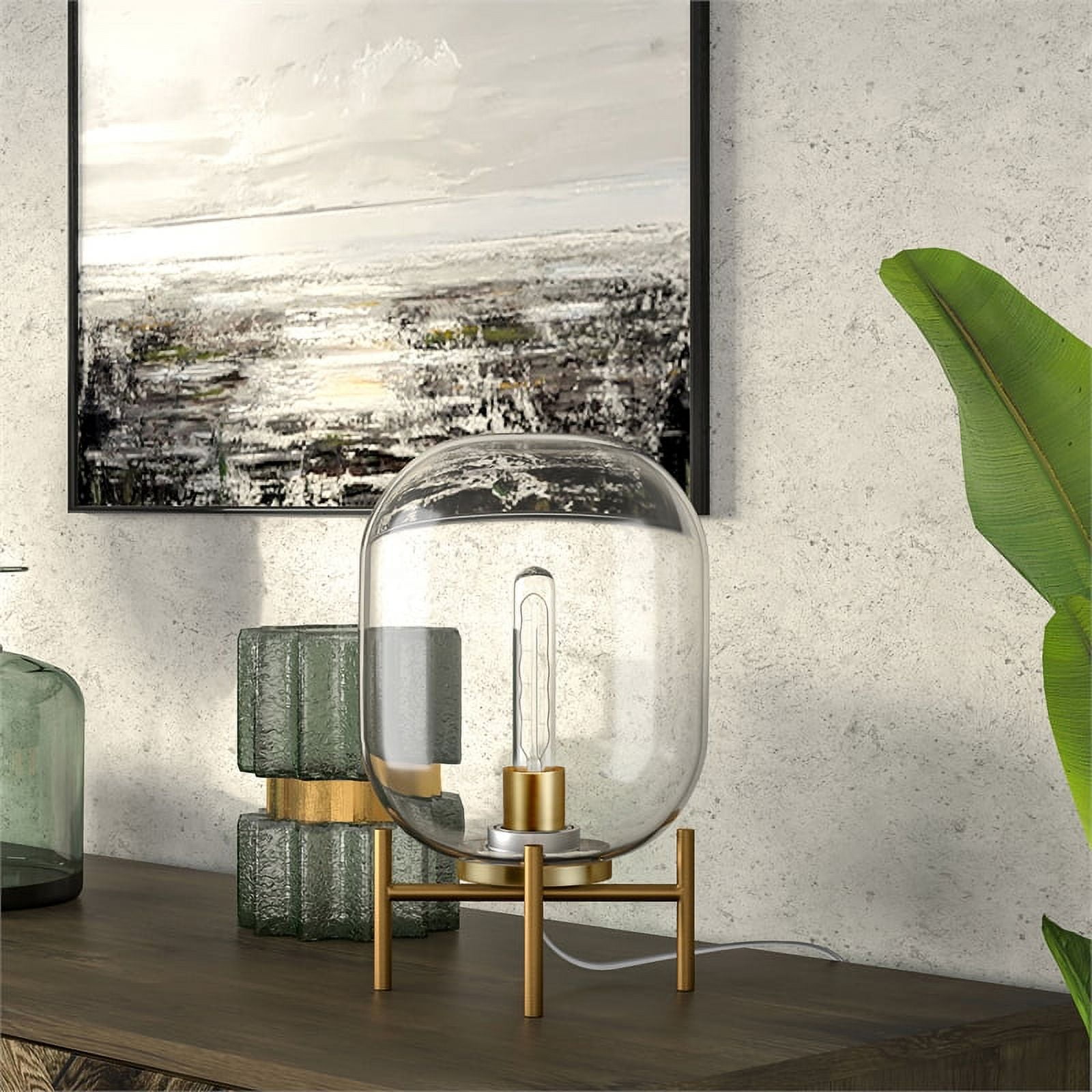 Evelyn&Zoe 15.38" Tall Table Lamp with Glass Shade in Brass/Clear Table Lamp Brass/Clear 15" Tall