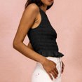 thumbnail image 4 of Women Casual Frill Smocked Ruffle Hem Crop Tank Top Shirred Crew Neck Sleeveless Slim Fit Solid Crop Vest Tops, 4 of 6
