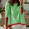 thumbnail image 2 of Duoif Sweaters for Women Trendy Women's Knitted Sweater Stripe Contrast Color Design Drop Shoulder Long Sleeve Pullover Casual Women's Sweaters Womens Tops Green XL, 2 of 6