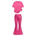 thumbnail image 4 of Two Piece Set for Girls Short Sleeve Bow T-Shirt Top and Flared Pants Set Summer Clothes 8-9 Years Clothes for Girls, 4 of 5
