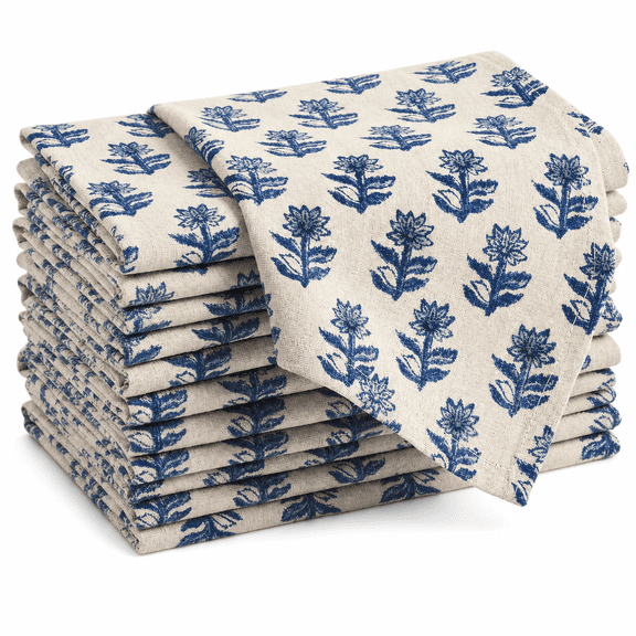 Cloth Napkins Blue 12 Count 15 X 15 Inch Floral Print Reusable Dinner Napkins