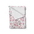 thumbnail image 2 of Watercolor Soft Flannel Fleece Throw Blanket, Vintage Japanese Garden Flourishing Sakura Cherry Branches, Cozy Plush for Indoor and Outdoor Use, 50" x 70", Reseda Green Pale Pink, by Ambesonne, 2 of 6