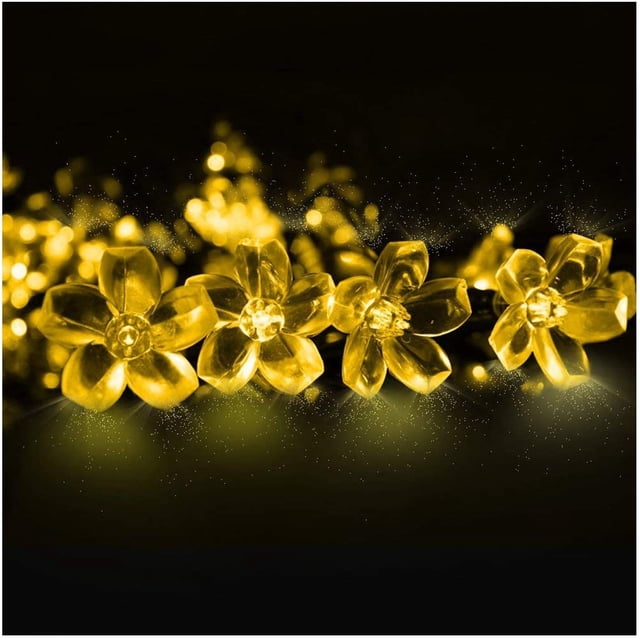 Cadena de luces solares para exteriores, Mr.Twinklelight 6.5m 50 LED Cadena de luces de flores con 2 modos de iluminación Luz de decoración para Navidad, árbol, jardín, patio, balcón, blanco cálido Ormromra GX-102-2-3