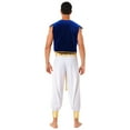 thumbnail image 6 of TiaoBug Mens Arabian Prince Costume Outfits Golden Vest and Bloomers Pants Halloween Cosplay Party Suit Blue L, 6 of 7