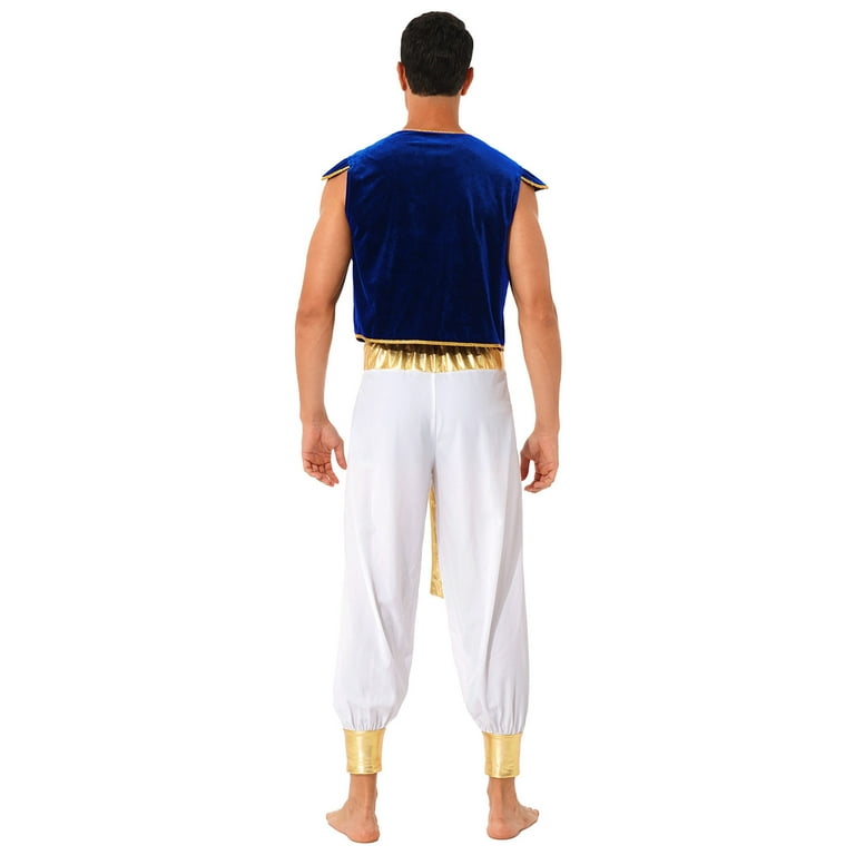 TiaoBug Mens Arabian Prince Costume Outfits Golden Vest and Bloomers Pants  Halloween Cosplay Party Suit Gold 3XL 