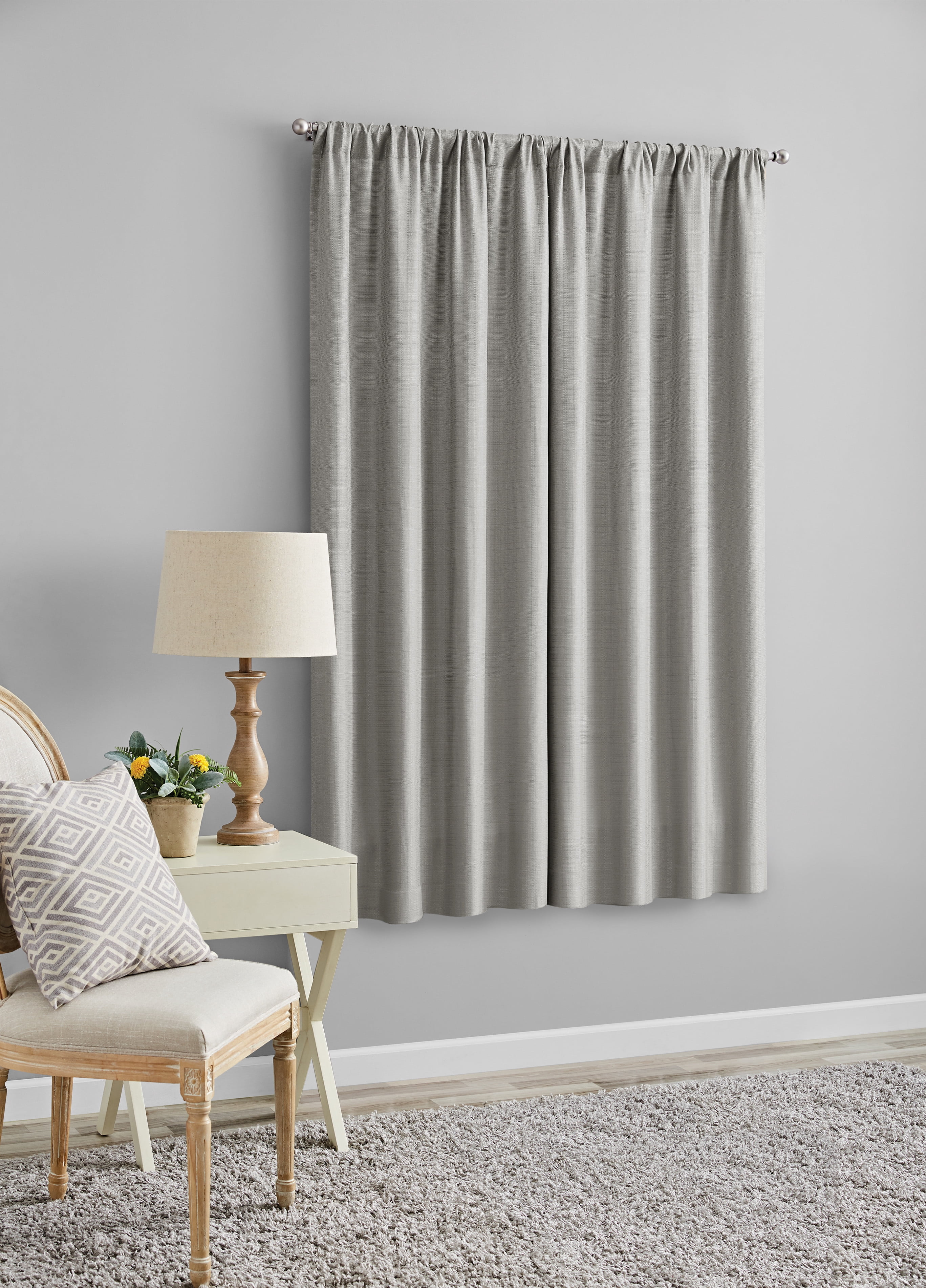 (2 pack) Mainstays Southport Light Filtering Rod Pocket Textured Curtain Panel, Set of 2, Silver, 40” W x 63” L
